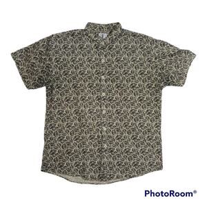 Mumy Room Madrid | Black & Cream Palm Leaf Short Sleeve Button Up | Size Large